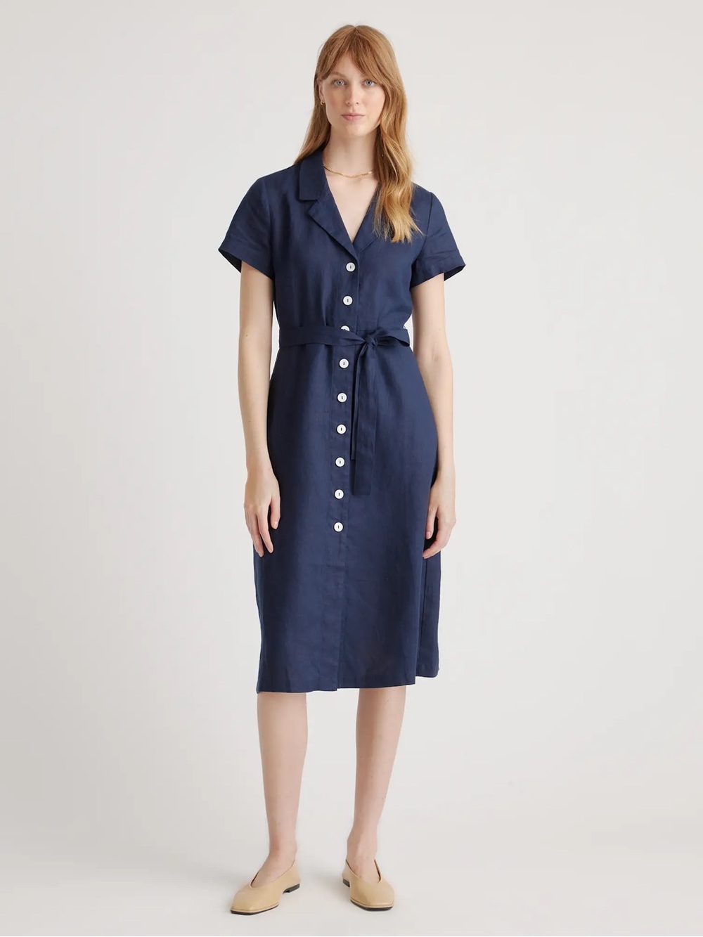 NWT Quince XL 100% European Linen Button-Front Shirt Midi Preppy Minimalist Eco
